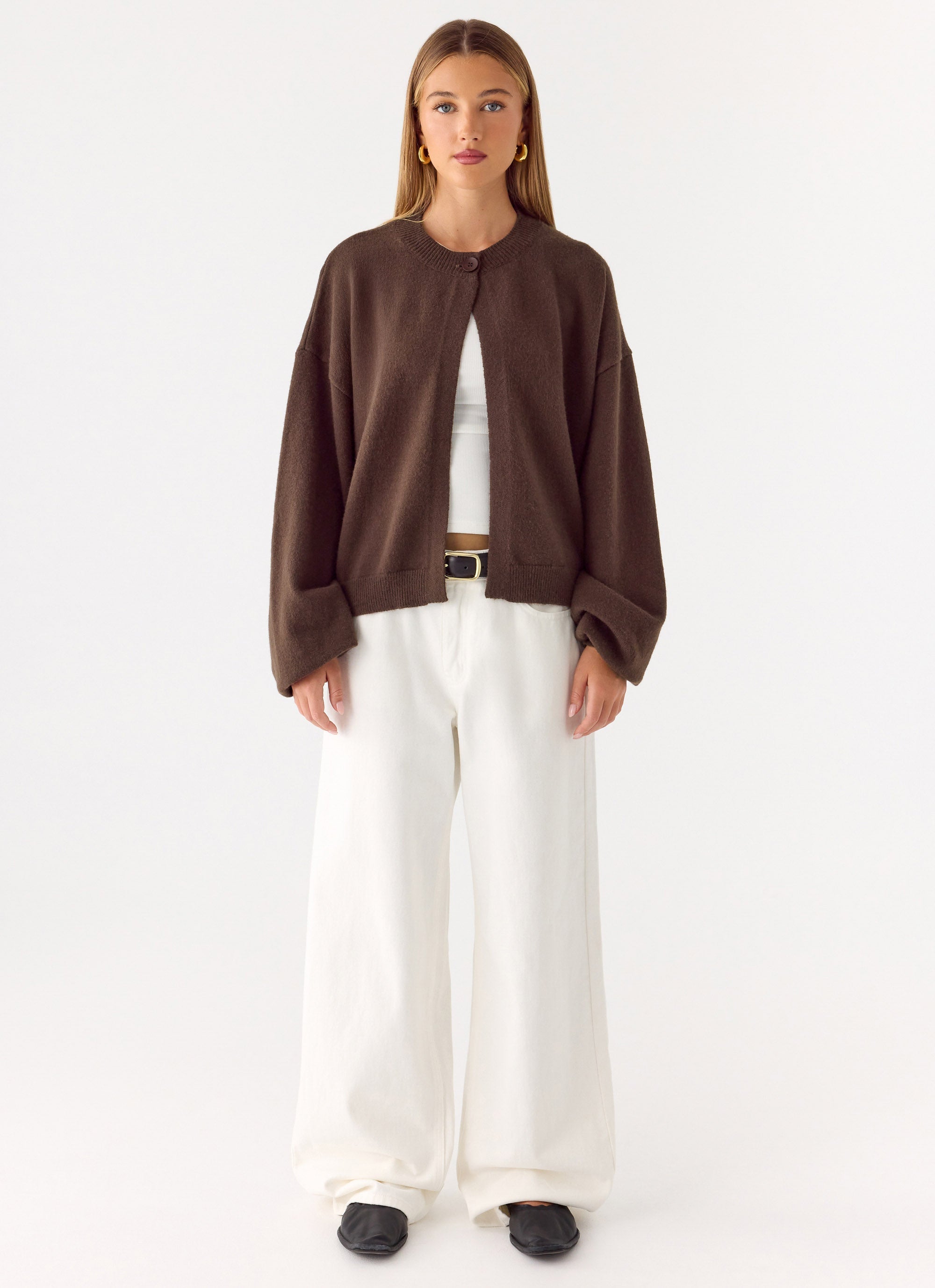 Annie One Button Cardigan - Chocolate