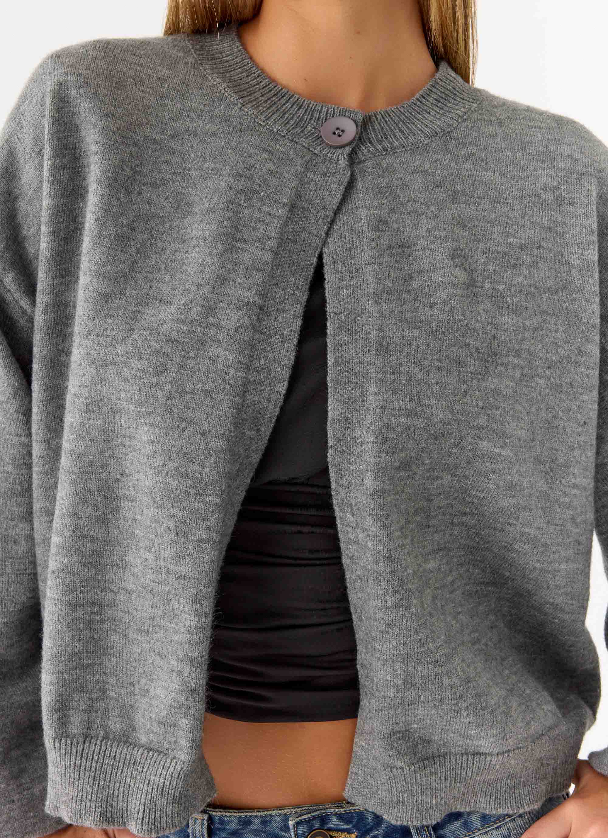 Annie One Button Cardigan - Marle Grey