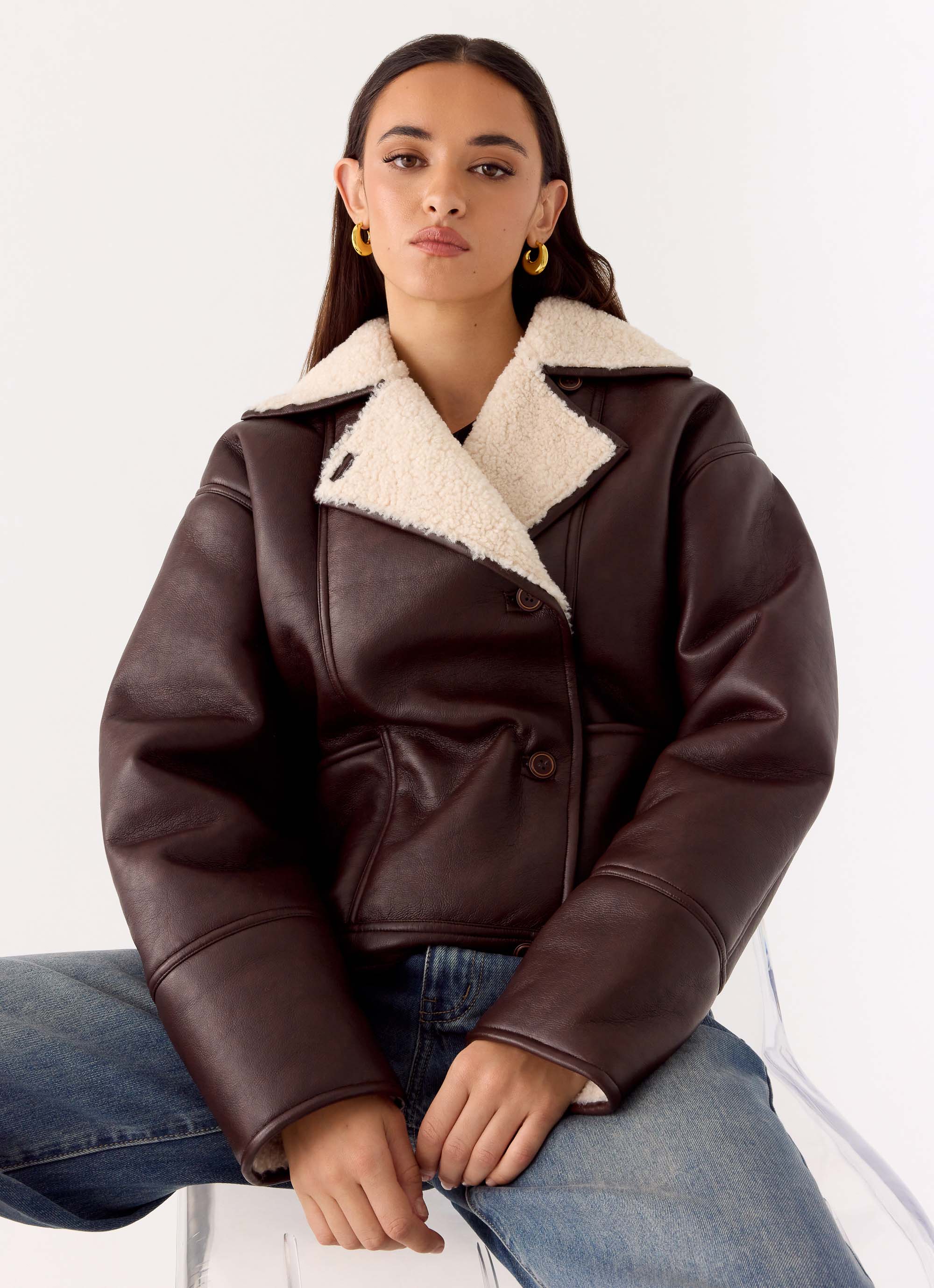 Demine Double Faced Short Coat - Chocolate